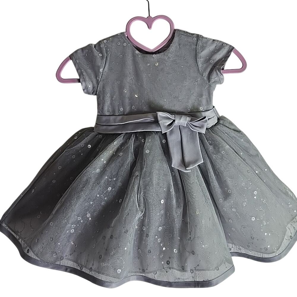 Nanette Lepore Sequined Infant Girls 24M Holiday Christmas Silver Dress Festive